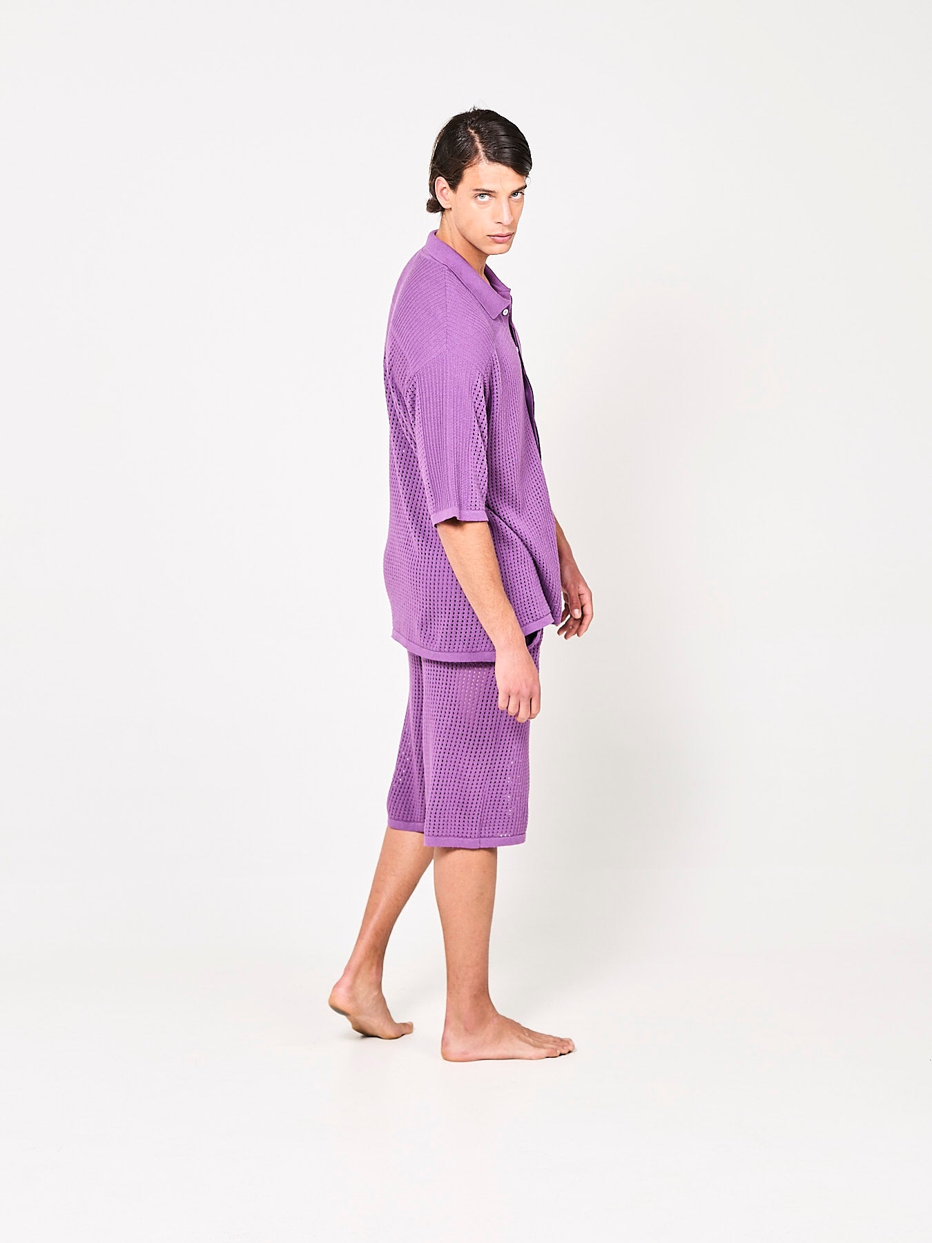 Pierced Cotton Violet Shorts