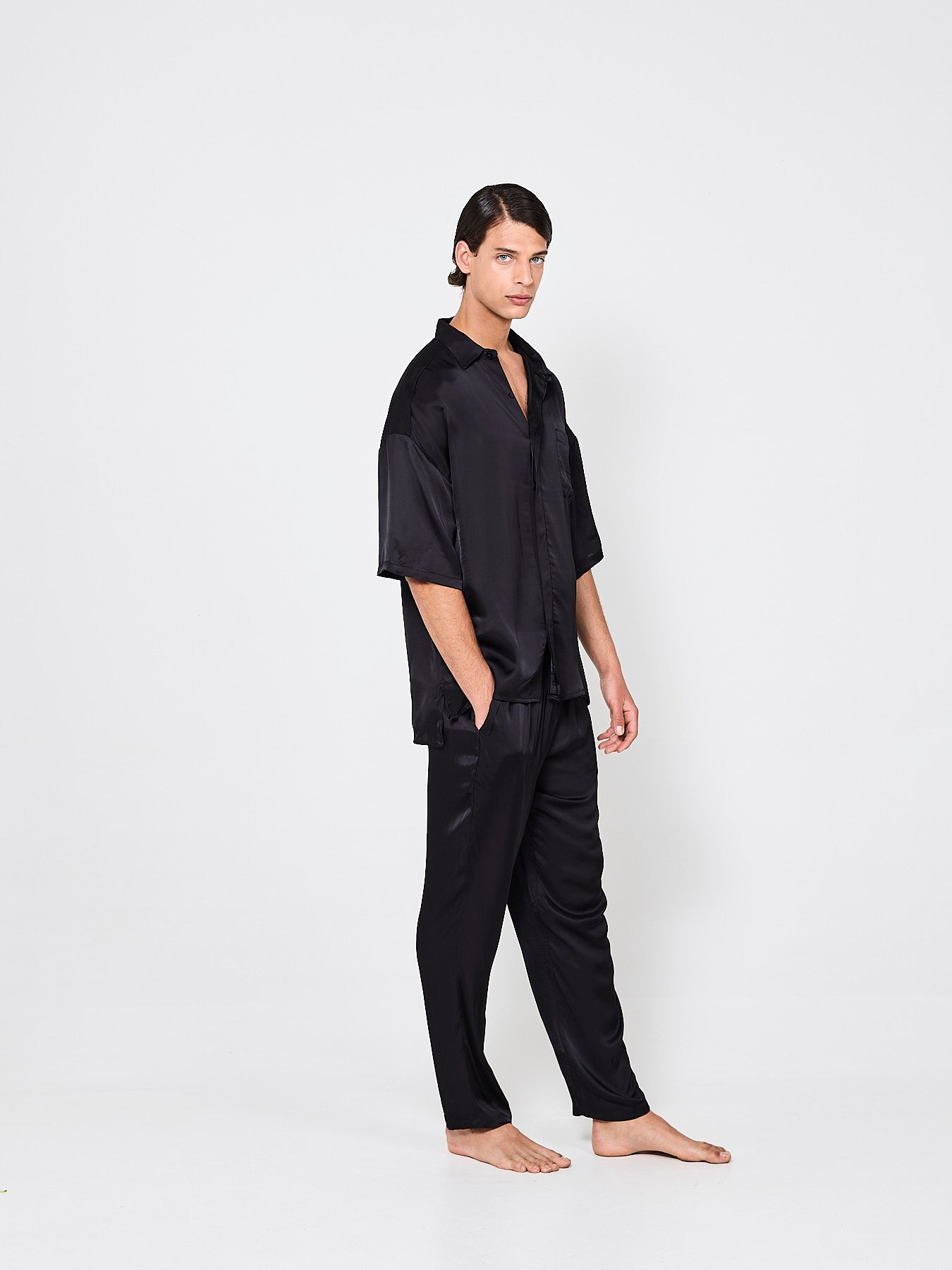 Dark Black Silk Trousers