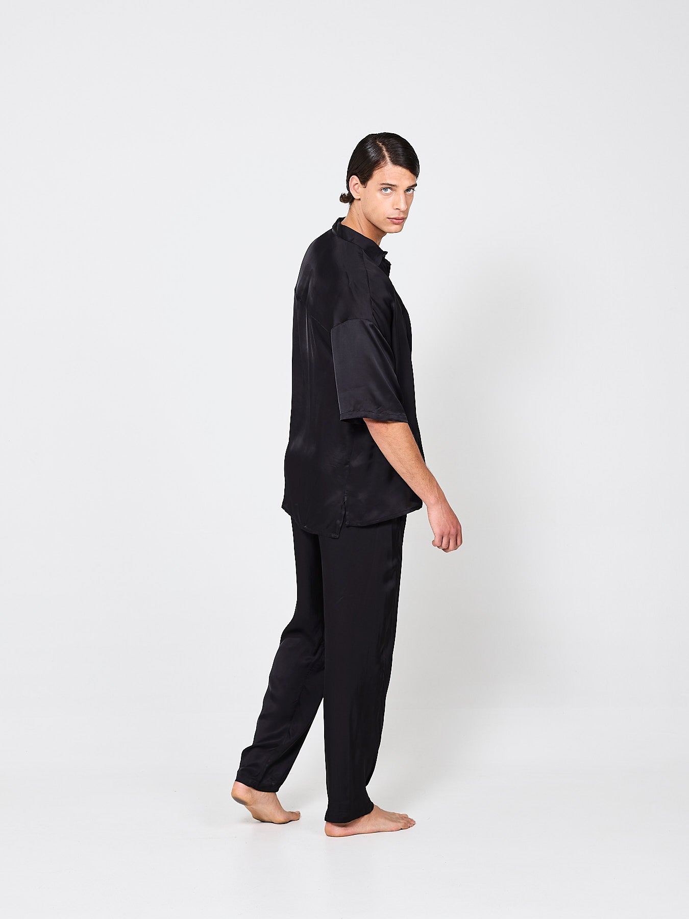 Dark Black Silk Trousers