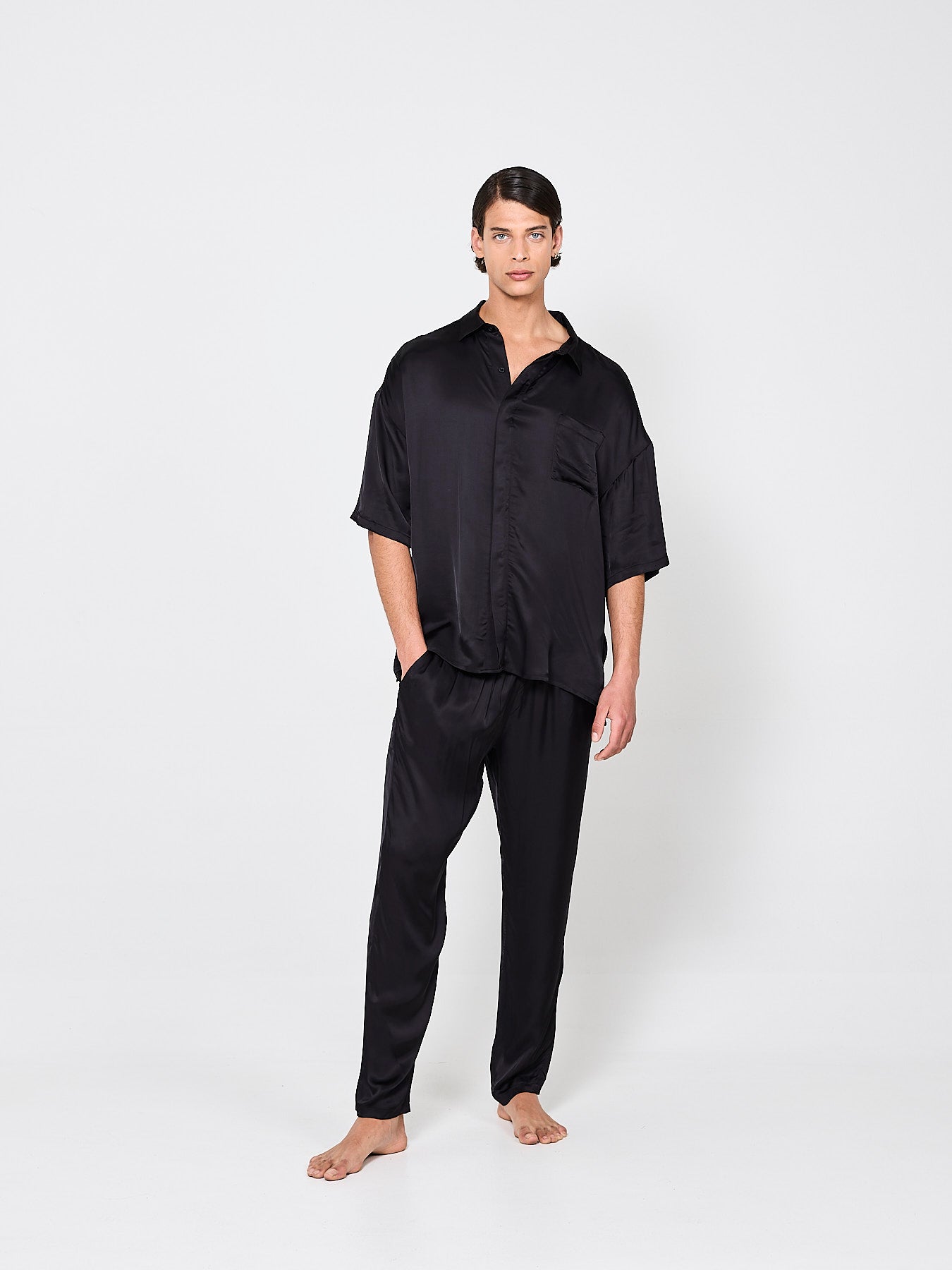 Dark Black Silk Trousers