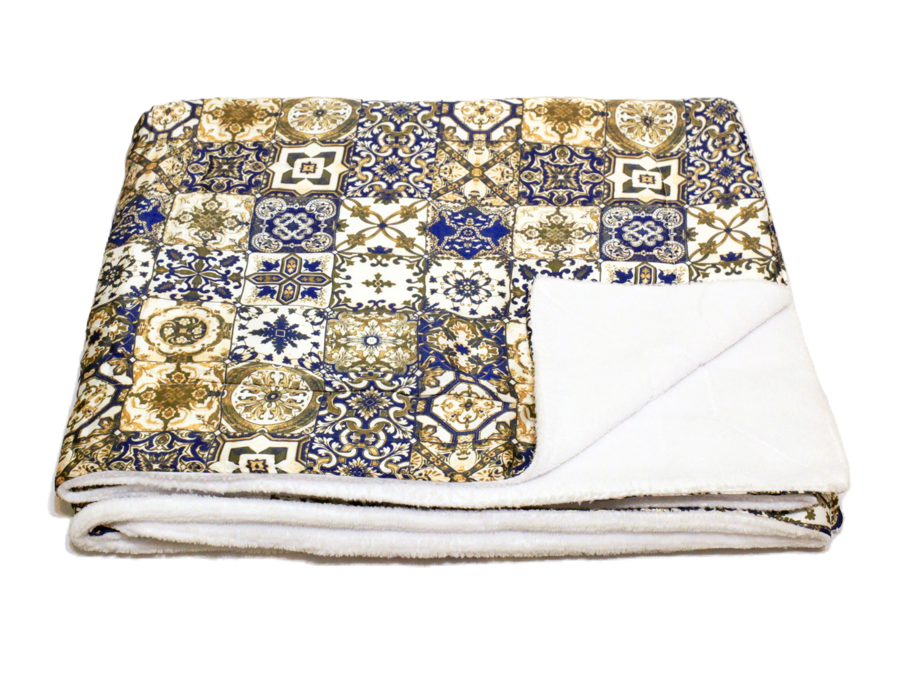 Azulejo Mosaique Blue Silk Towel