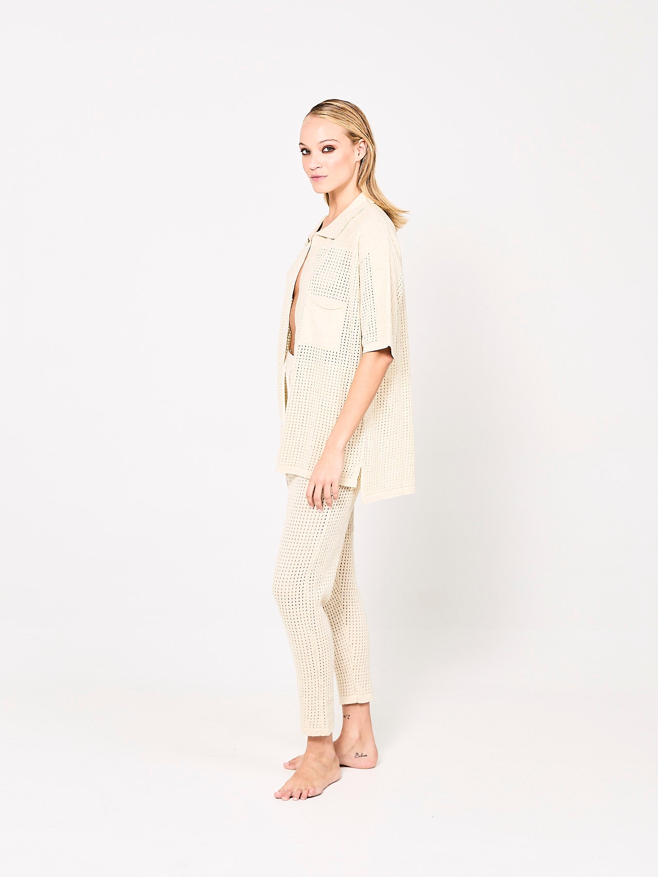 Pierced Cotton Beige Trousers (Woman)