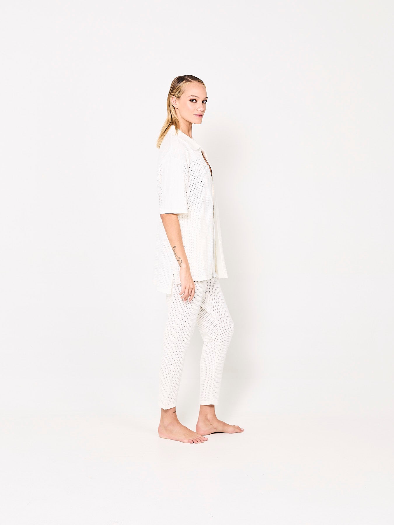 Pierced Cotton White Trousers (Woman)