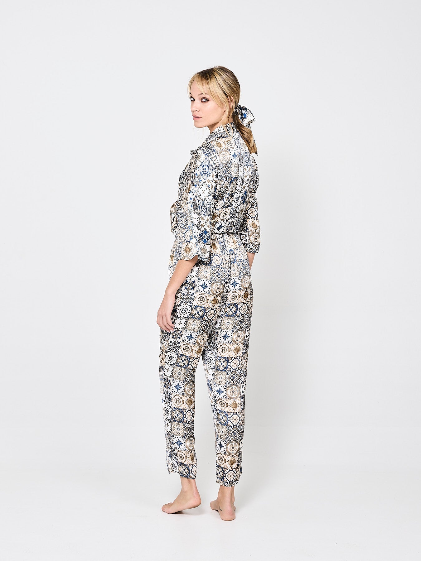 Azulejo Mosaique Blue Silk Trousers