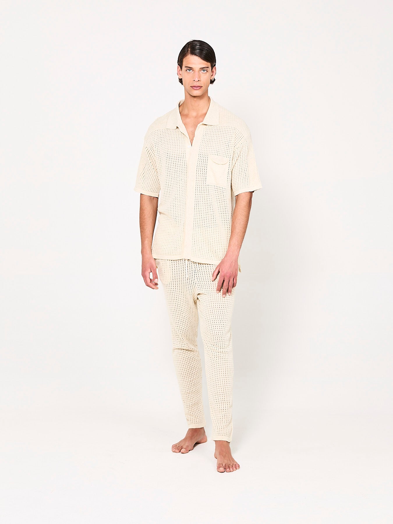 Pierced Cotton Beige Shirt