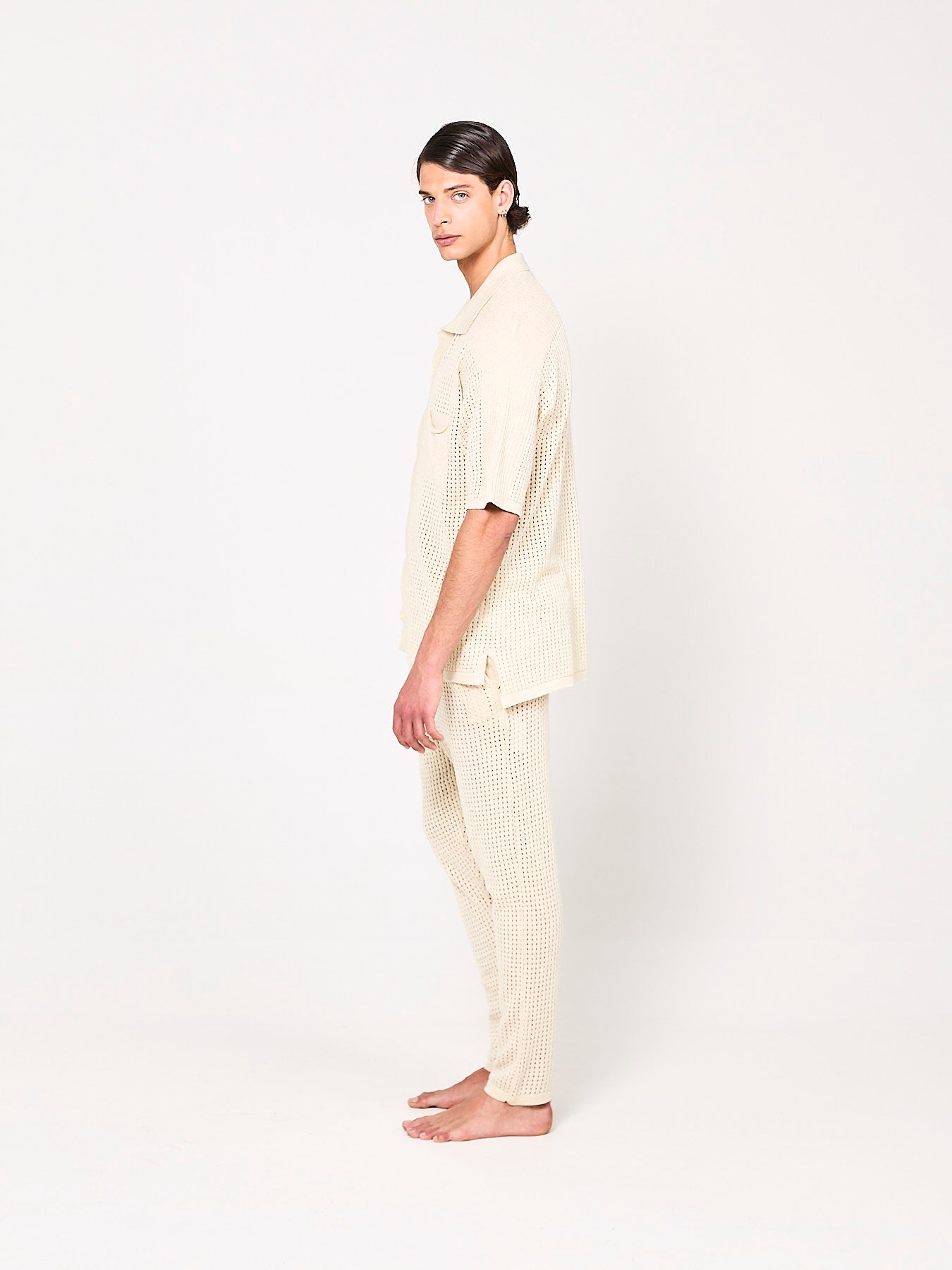 Pierced Cotton Beige Trousers