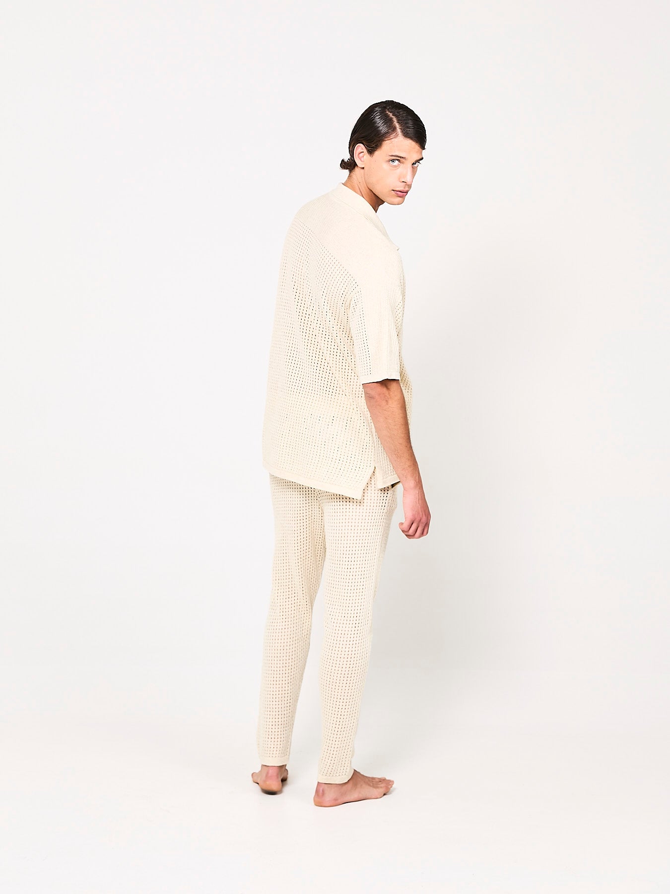 Pierced Cotton Beige Trousers