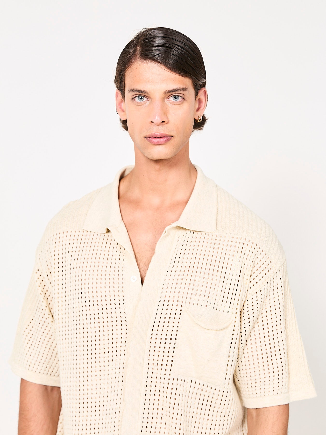 Pierced Cotton Beige Shirt