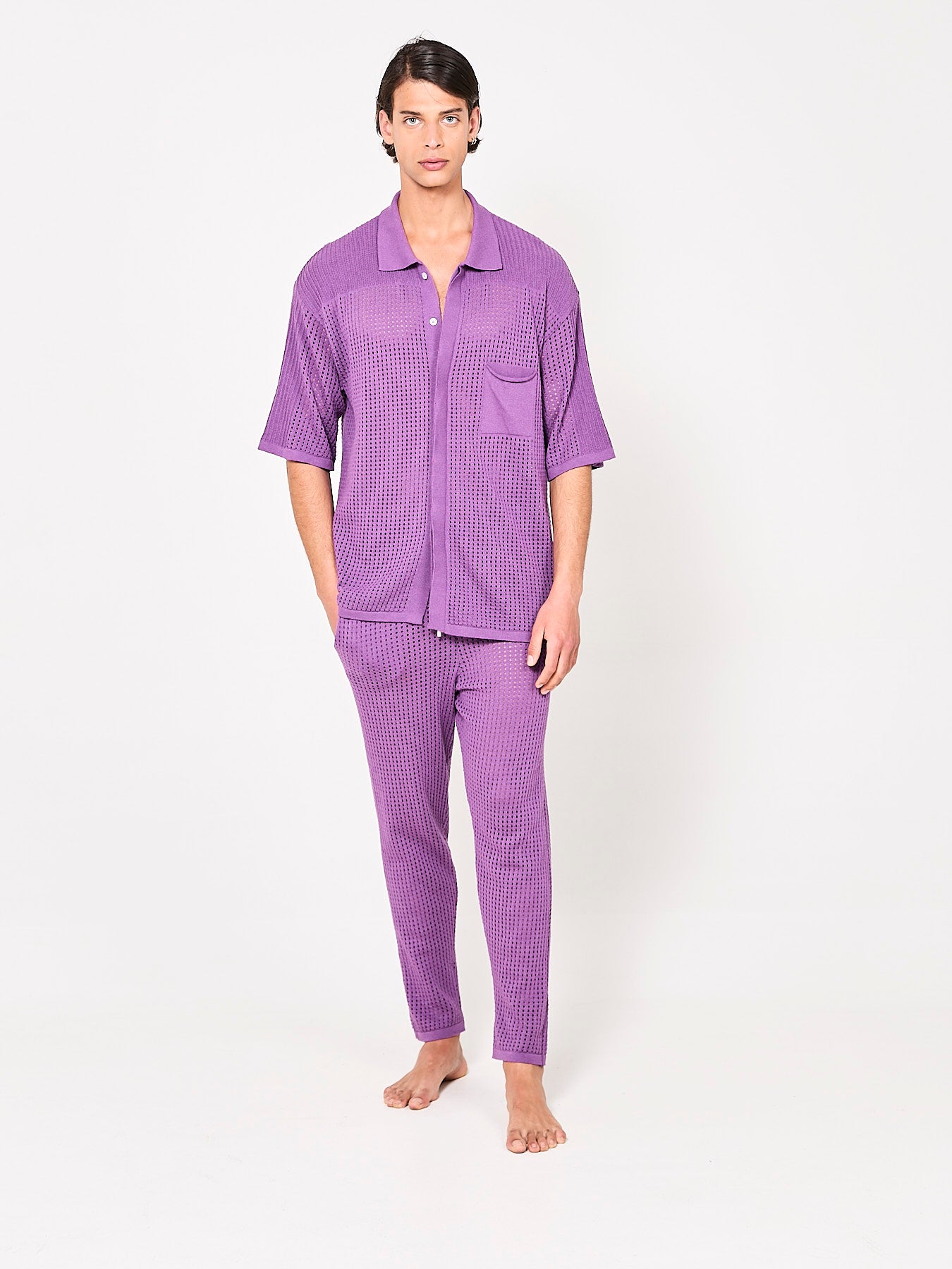 Pierced Cotton Violet Trousers