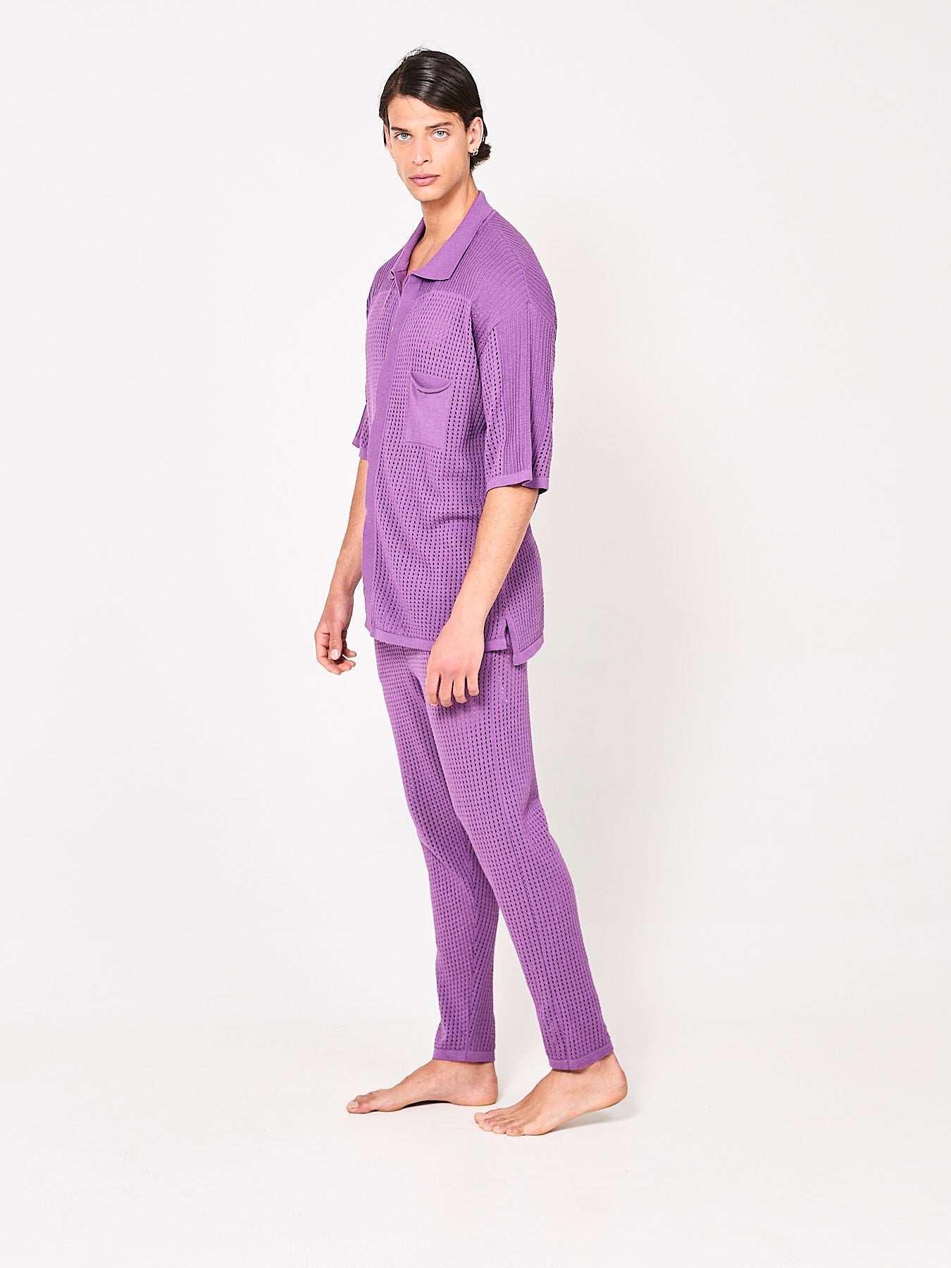 Pierced Cotton Violet Trousers