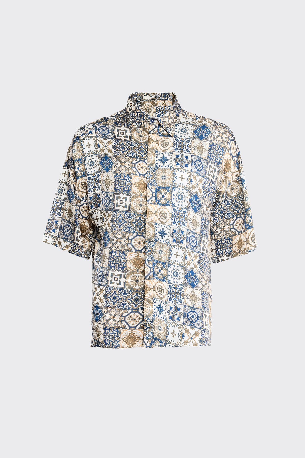 Azulejo Mosaique Blue Silk Shirt (Man)